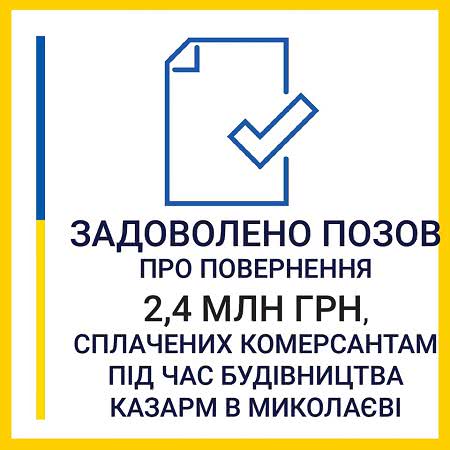 Удовлетворен иск о возвращении 24 млн грн, уплаченных коммерсантам при строительстве казарм в Николаеве