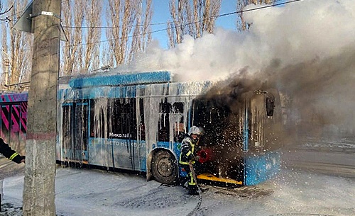 На Намыве горел новый николаевский троллейбус