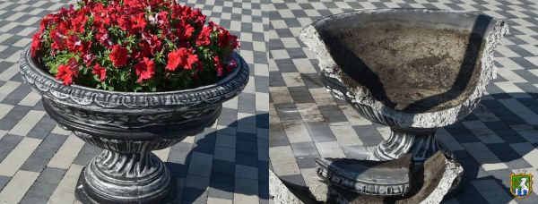 Вандалы разбили уличные цветочные вазоны, установленные в Южноукраинске месяц назад