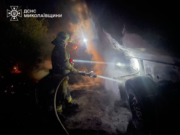 В Николаевской области на «одесской трассе» вместе с прицепом Volvo сгорело 500 квадратных метров сухостоя