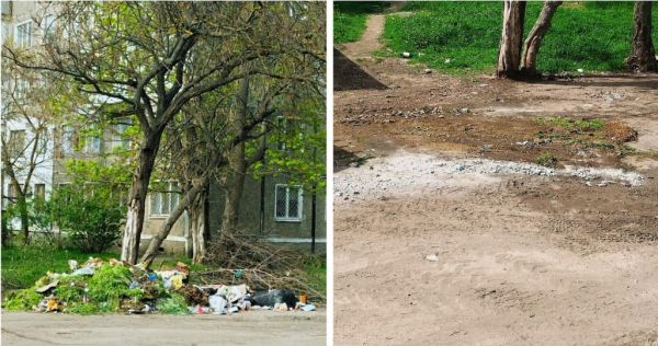 В Николаеве жильцы многоэтажки в считанные дни превратили кучу травы в бытовую свалку